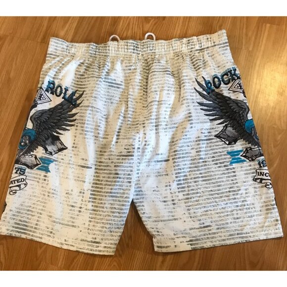 Urban Vintage Mens Swim Trunks Rock & Roll  XL White Gray Blue - Picture 6 of 7